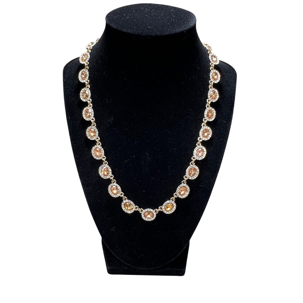 J.CREW Womens Amber Crystal Halo Statement Necklace Gold Tone Adjustable 18in